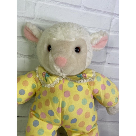 Vintage Plush Creations Lamb Sheep With Slippers Plush Stuffed Animal Polka Dots - Picture 2 of 9